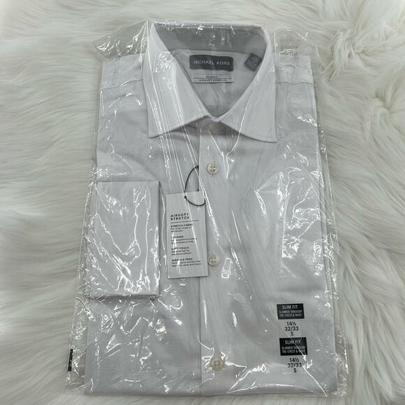 Michael Kors Slim Fit Airsoft Button Front Long Sleeve Shirt - White - S - NWT - Picture 1 of 6